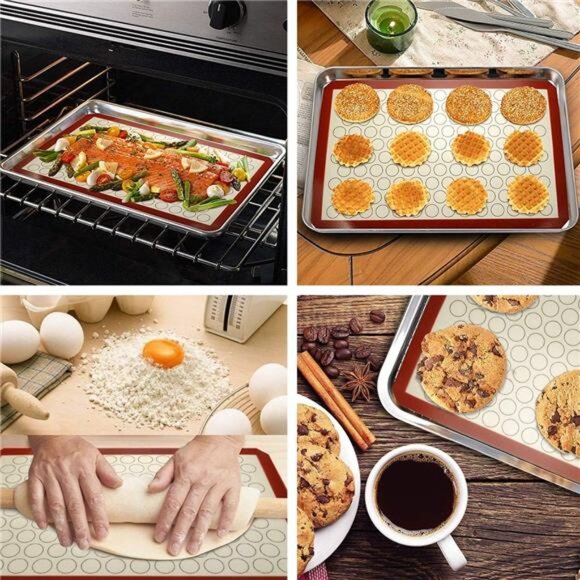 Baking Sheet with Silicone Mat Set, Stainless Steel Cookie Pan with Baking Mat - Picture 5 of 8